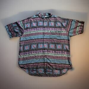 VTG 90s Silk Peter Et Jon Shirt Mens XL Abstract Festival Boho Retro Beach